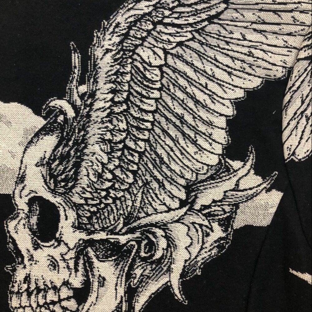 Rebel Vengeance Winged Skull Tapestry Jacket, Gothic Designer Streetwear Art - Picture 5 of 7